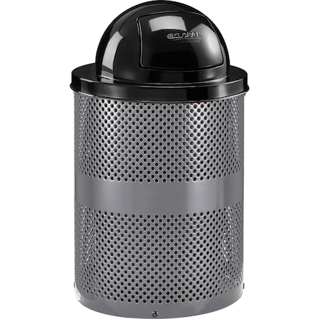 Global Industrial Outdoor Perforated Steel Trash Can With Dome Lid, 36 Gallon, Gray 261949GY